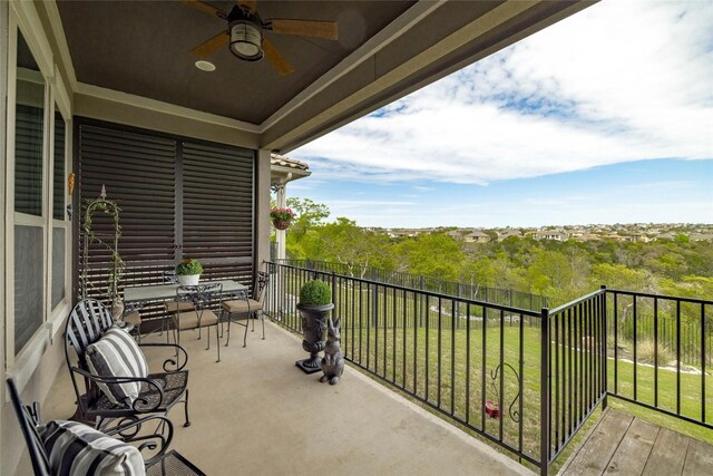 balcony with ceiling fan