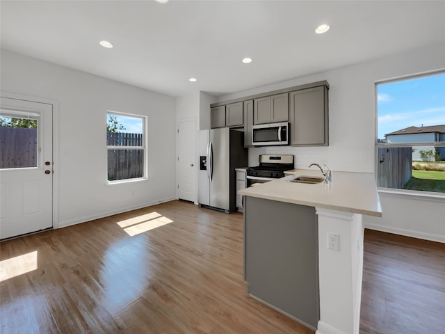 kitchen featuring appliances with stainless steel finishes, sink, and light hardwood / wood-style floors