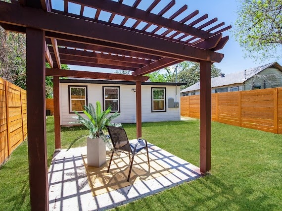 view of patio / terrace featuring a pergola