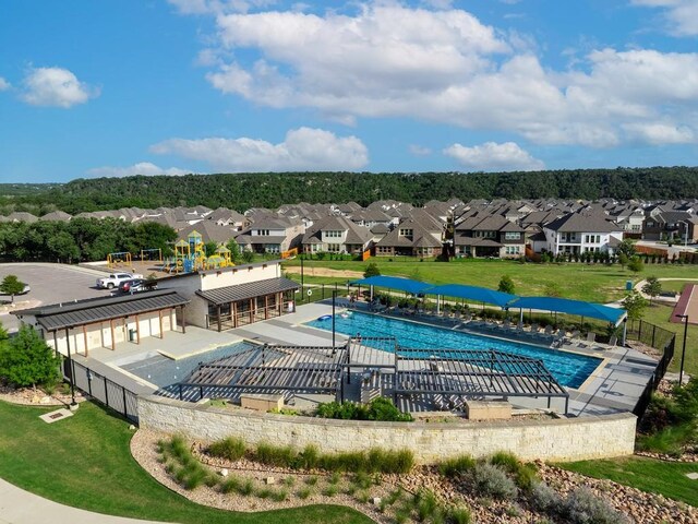 view of swimming pool featuring a patio