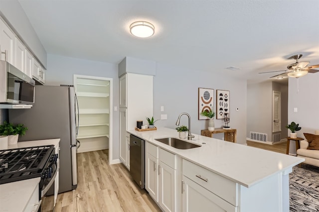 kitchen featuring kitchen peninsula, sink, white cabinets, and stainless steel appliances