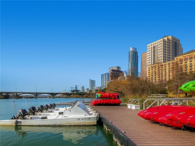 view of dock featuring a water view