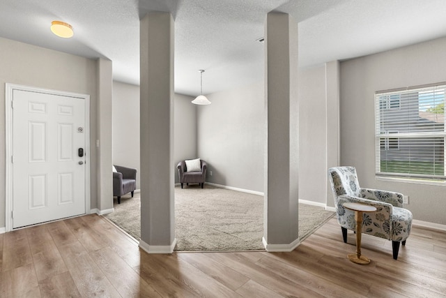 foyer featuring a textured ceiling and light wood-type flooring