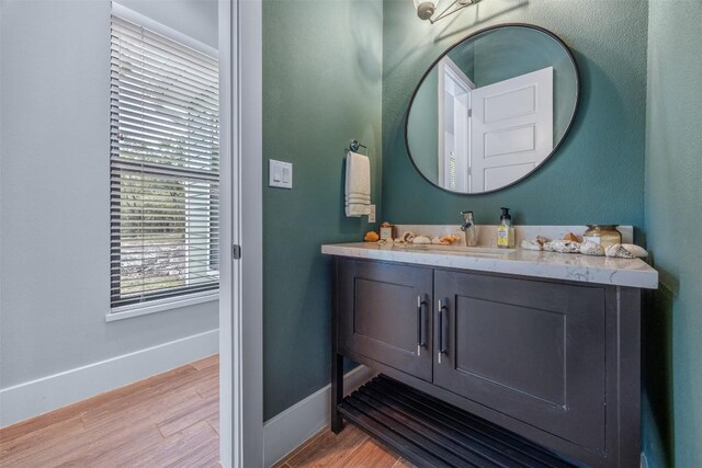 bathroom with wood-type flooring and vanity