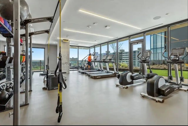 exercise room with expansive windows