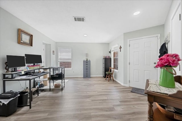 interior space with light hardwood / wood-style floors