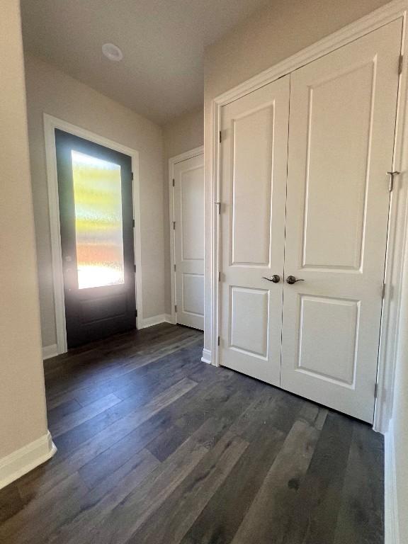 entrance foyer with baseboards and dark wood finished floors