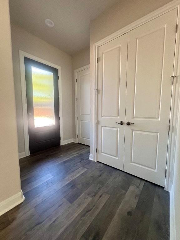 206 Waikakaaua Dr, Bastrop, TX 78602 - entryway with baseboards and dark wood-style flooring