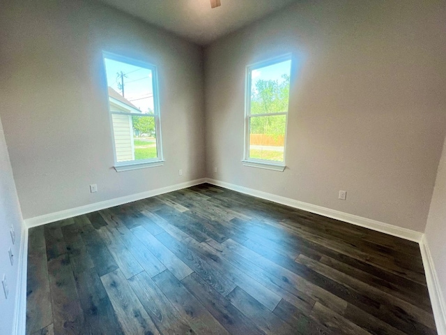 unfurnished room with dark wood-type flooring and a wealth of natural light