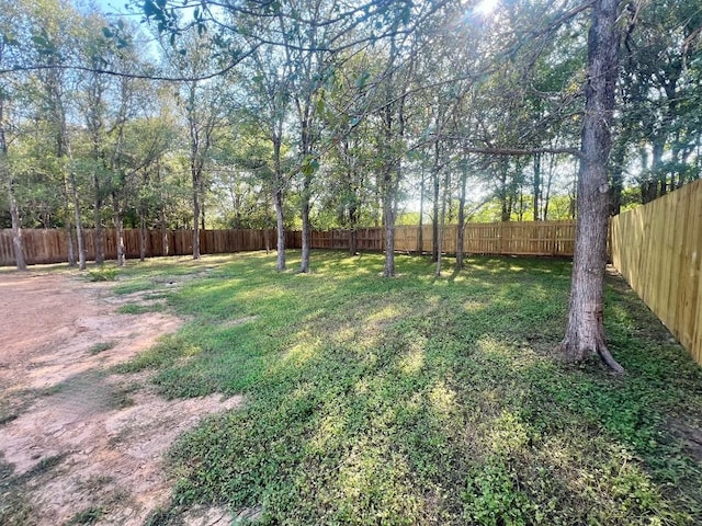 view of yard with a fenced backyard