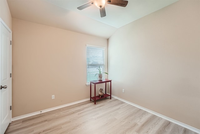 spare room featuring ceiling fan and light hardwood / wood-style flooring