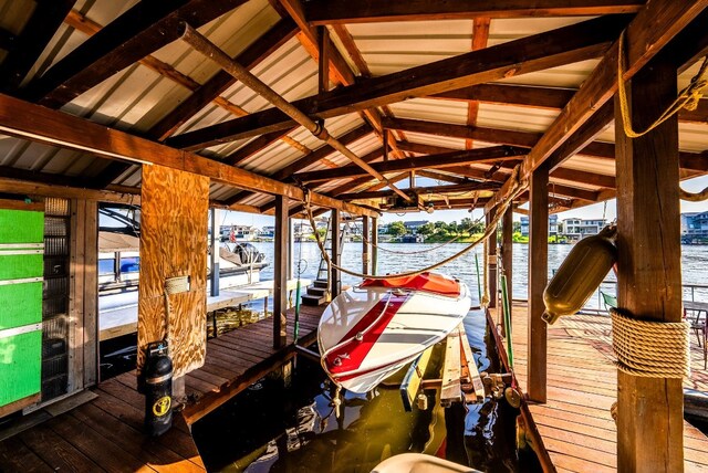 view of dock with a water view