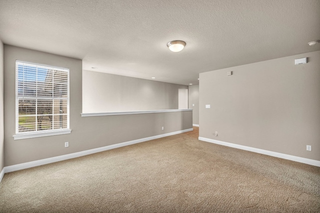 spare room featuring a textured ceiling, plenty of natural light, and light colored carpet