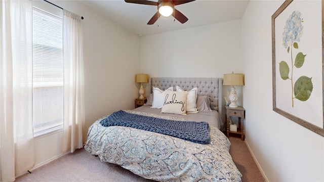 bedroom featuring carpet and ceiling fan