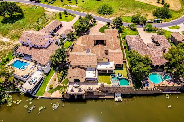 drone / aerial view featuring a water view