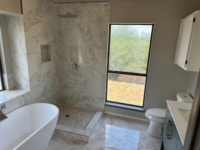 full bathroom featuring plenty of natural light, toilet, vanity, and tile patterned floors