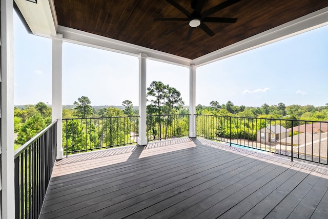 wooden deck with ceiling fan