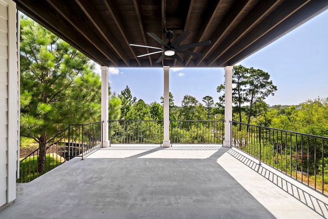 view of patio featuring ceiling fan