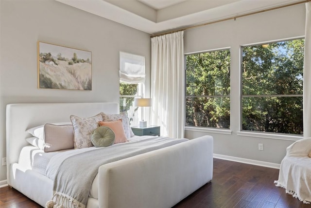 bedroom with dark hardwood / wood-style flooring