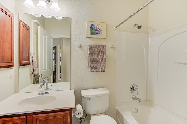 full bathroom with shower / bath combination, toilet, and vanity