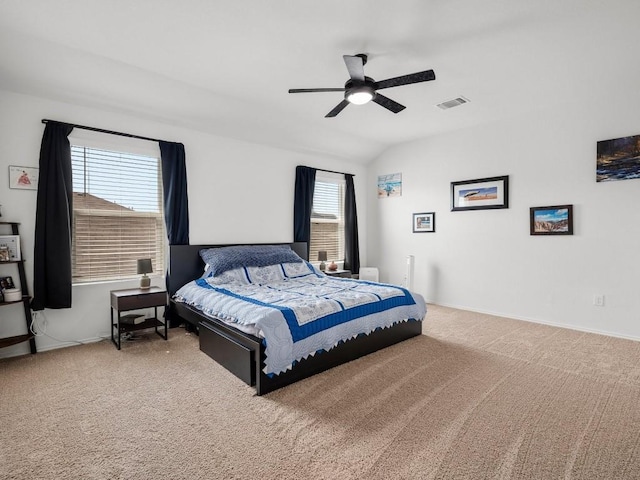 19104 Romano Dr, Elgin, TX 78621 - bedroom featuring carpet, baseboards, ceiling fan, and lofted ceiling