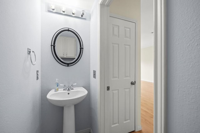 bathroom featuring wood-type flooring and sink