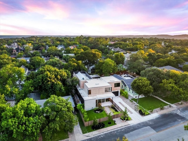 view of aerial view at dusk