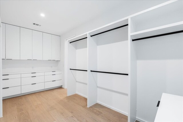 walk in closet with light wood-type flooring