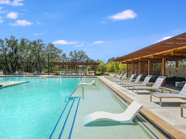 pool with a patio