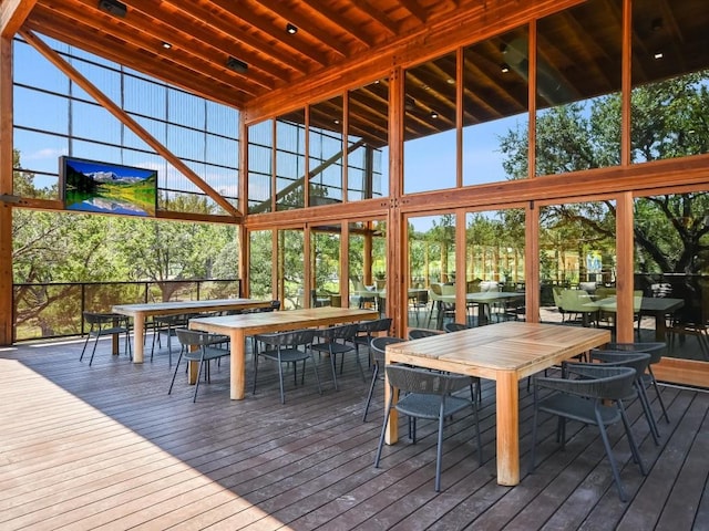 sunroom with wood ceiling