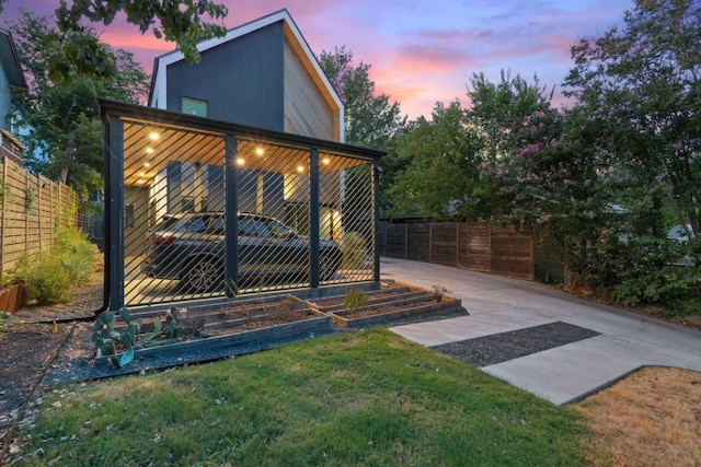 view of outdoor structure at dusk