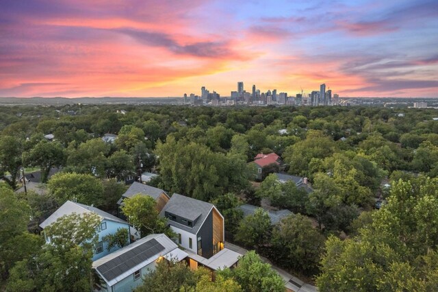 view of aerial view at dusk