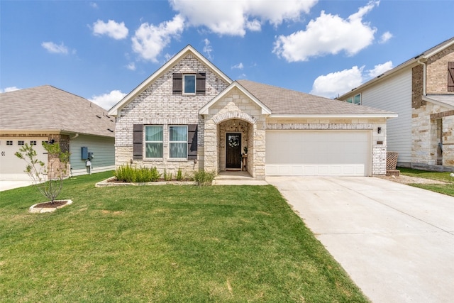 view of front of home featuring a garage and a front yard