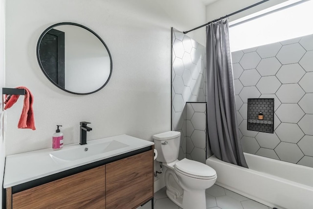 107 Blue Ridge Trl, Austin, TX 78746 - full bathroom featuring toilet, vanity, shower / tub combo, and tile patterned flooring