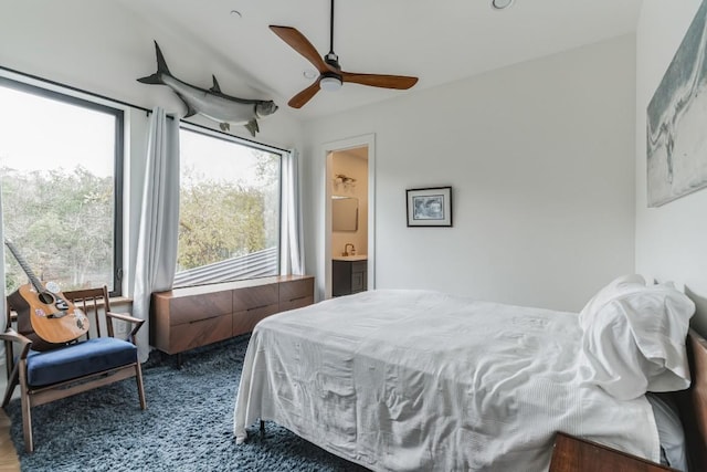 107 Blue Ridge Trl, Austin, TX 78746 - bedroom with ensuite bath and a ceiling fan