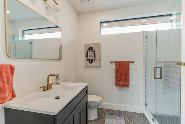 107 Blue Ridge Trl, Austin, TX 78746 - bathroom with vanity, healthy amount of natural light, toilet, and a shower stall