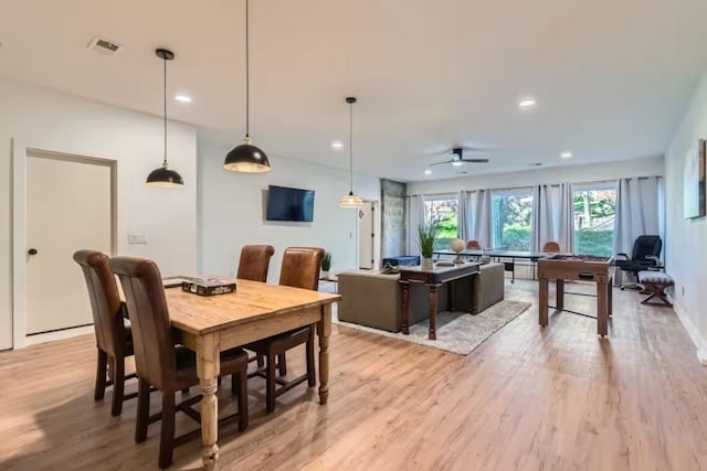 107 Blue Ridge Trl, Austin, TX 78746 - dining room featuring light wood finished floors, ceiling fan, and recessed lighting