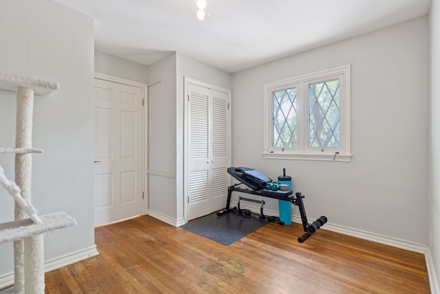 exercise area with wood-type flooring