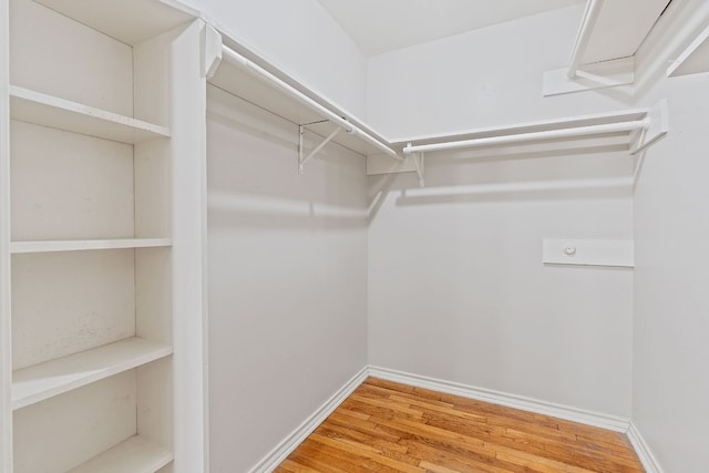 walk in closet with hardwood / wood-style floors