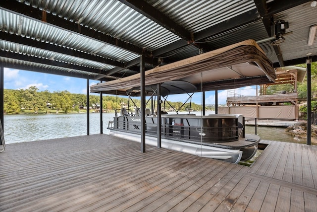 view of dock with a water view