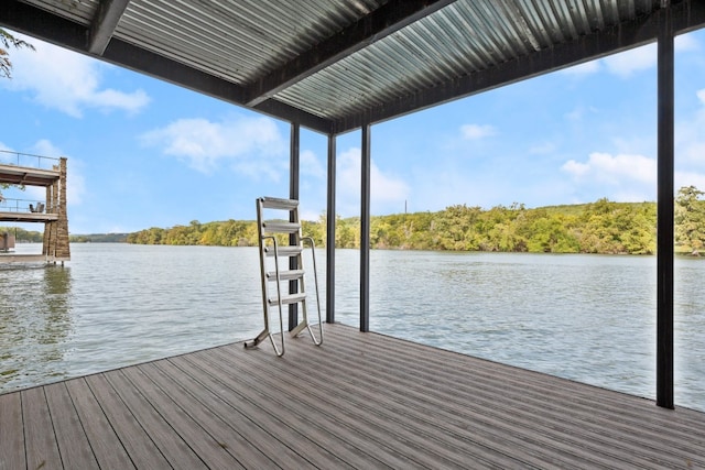 dock area with a water view