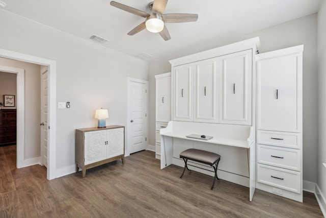 bedroom with ceiling fan and wood-type flooring