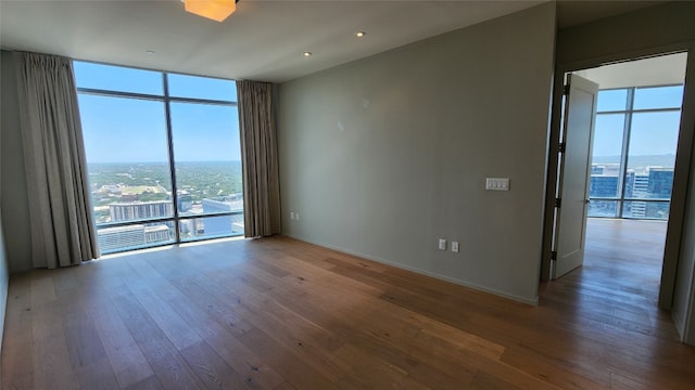 empty room featuring hardwood / wood-style floors, floor to ceiling windows, and a wealth of natural light