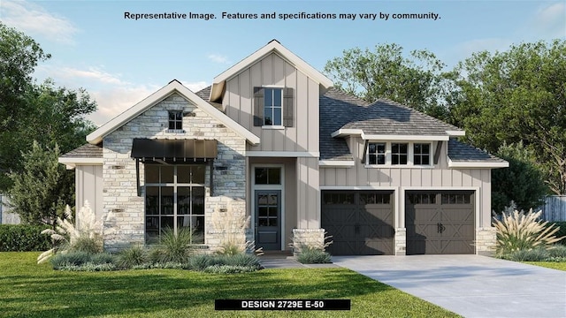 view of front facade with a front lawn and a garage