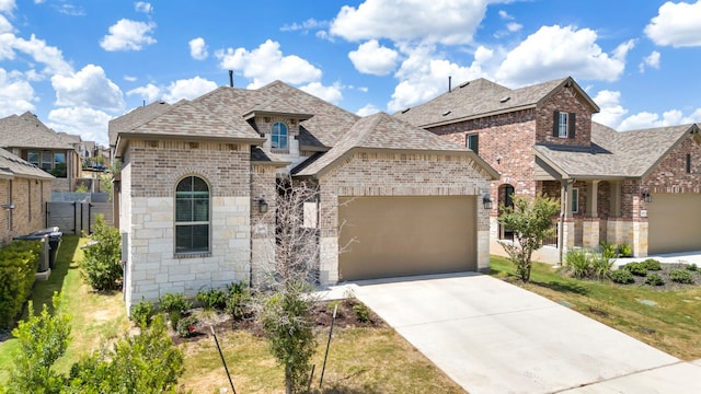 french country inspired facade with a garage