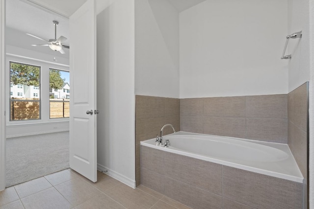 520 Raleigh Dr, Georgetown, TX 78633 - full bathroom with a bath, a ceiling fan, and tile patterned floors