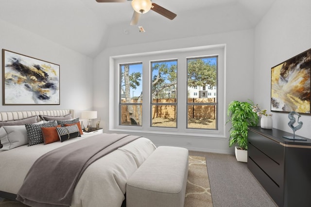 520 Raleigh Dr, Georgetown, TX 78633 - carpeted bedroom with vaulted ceiling and ceiling fan