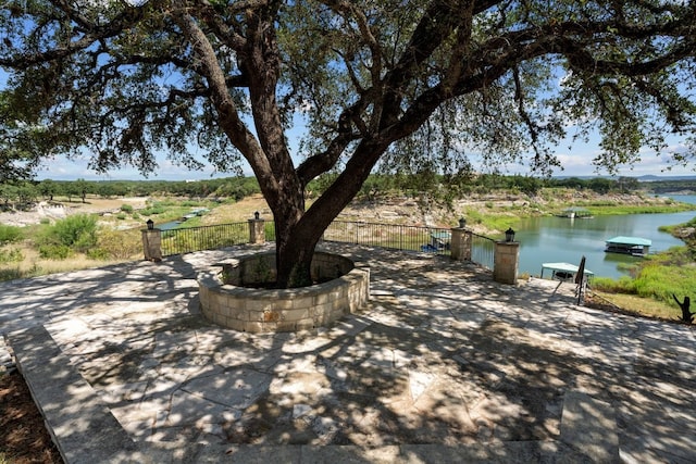 exterior space featuring a water view