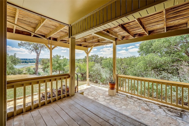 deck featuring a water view