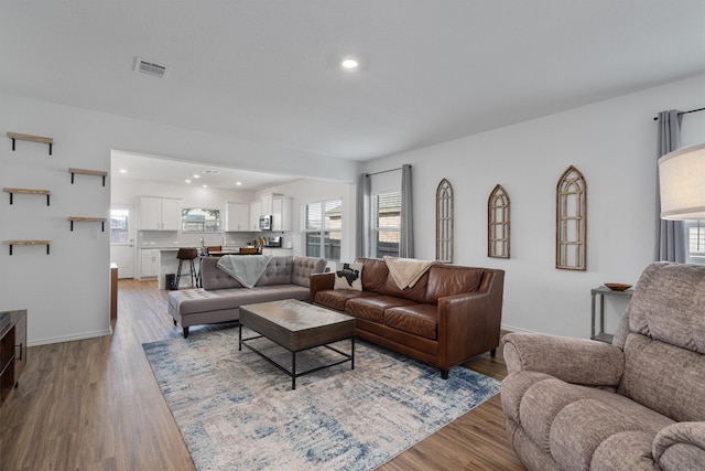 living room with light wood-type flooring